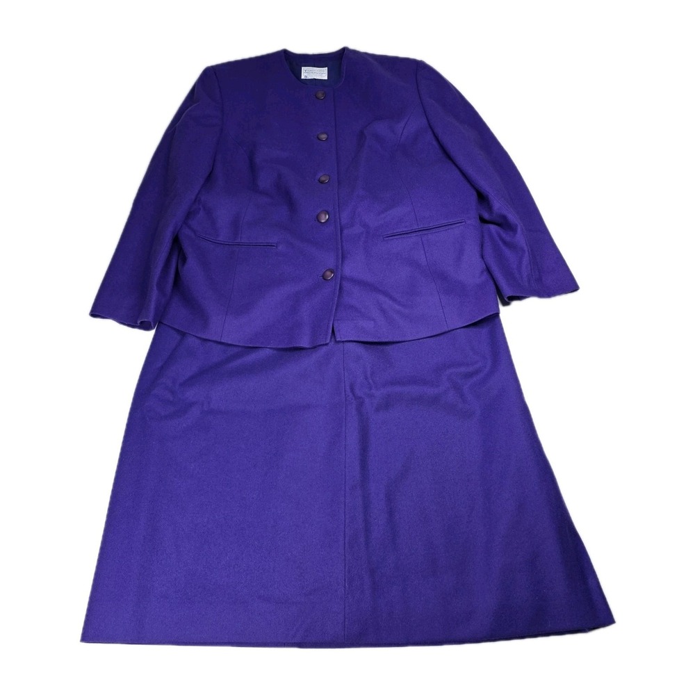 Vintage Pendleton Blazer Skirt Suit Womens 16W Purple Blue Wool USA 70s 80s